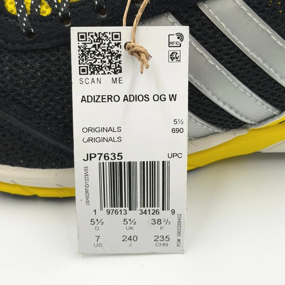 Adidas Adizero Adios OG Sneakers Women 7 Black Yellow JP7635 **NEW**